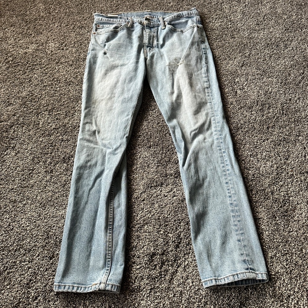 Levi's 511 Jeans Mens 34x30 Blue Light Wash Denim Slim‎ Straight Fit Distressed